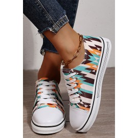 White Round Toe Casual Low Top Lace Up Shoes