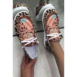 Leopard Floral Crisscross Flat Foot Loafers